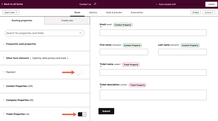 Legacy form editor, showing the option to add fields to your form.